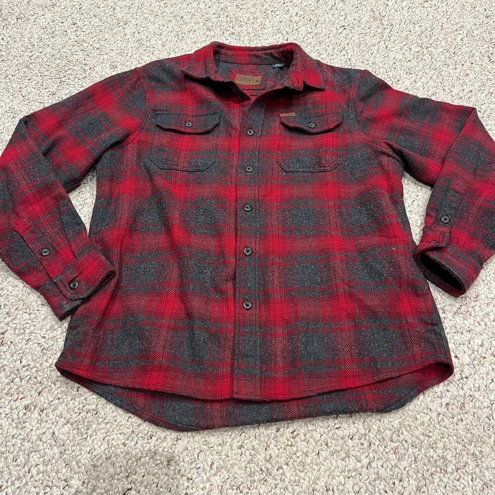 Orvis Plaid Oversized Shacket Sz M Women's Gray Red Plaid Outdoor Granola Fall